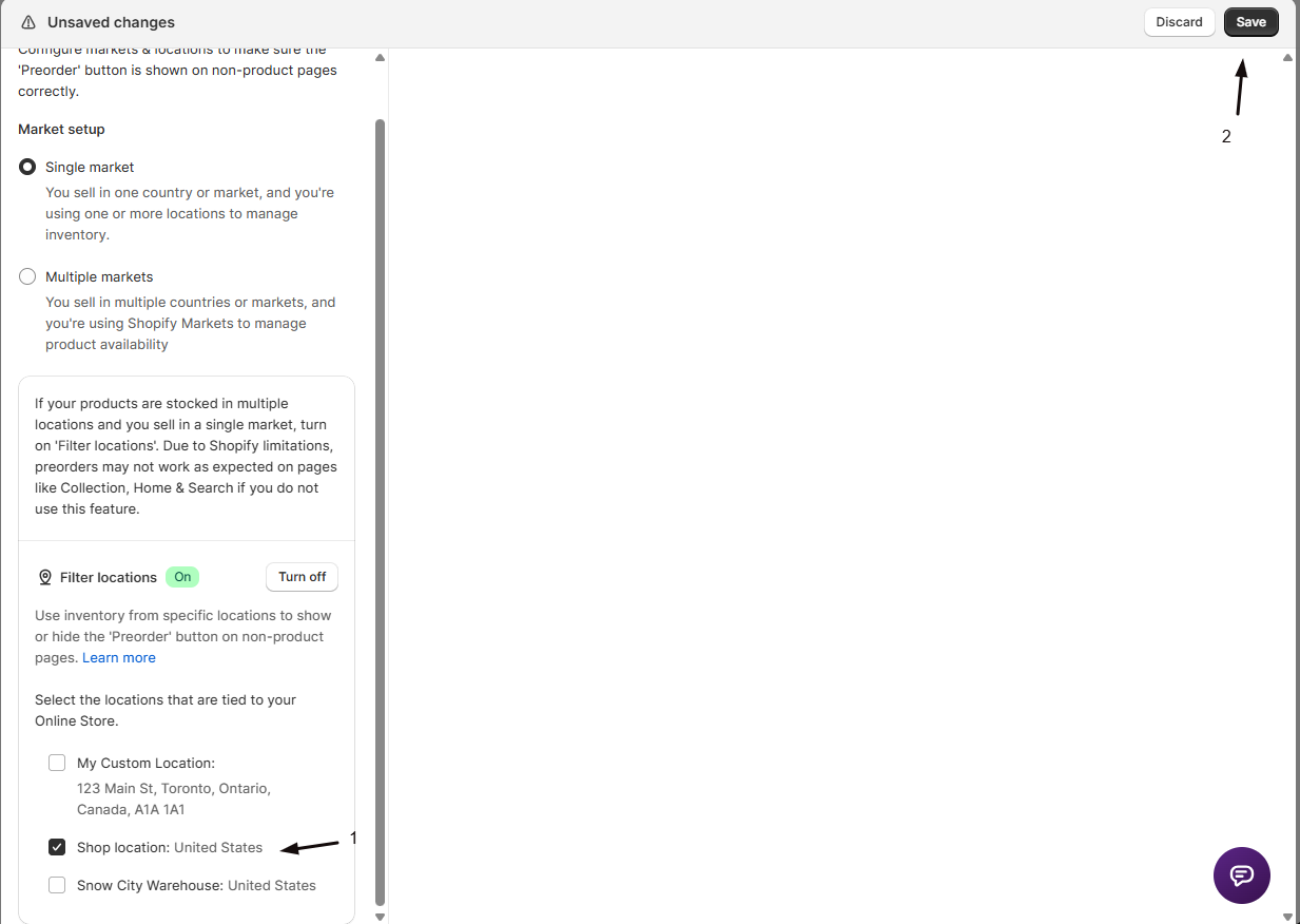 The Save button in the top-right corner of the Pages & Locations editor