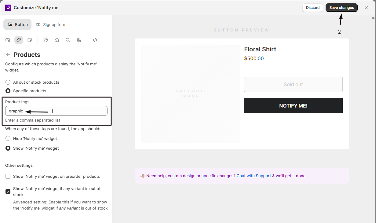 The Product tags field with tags entered