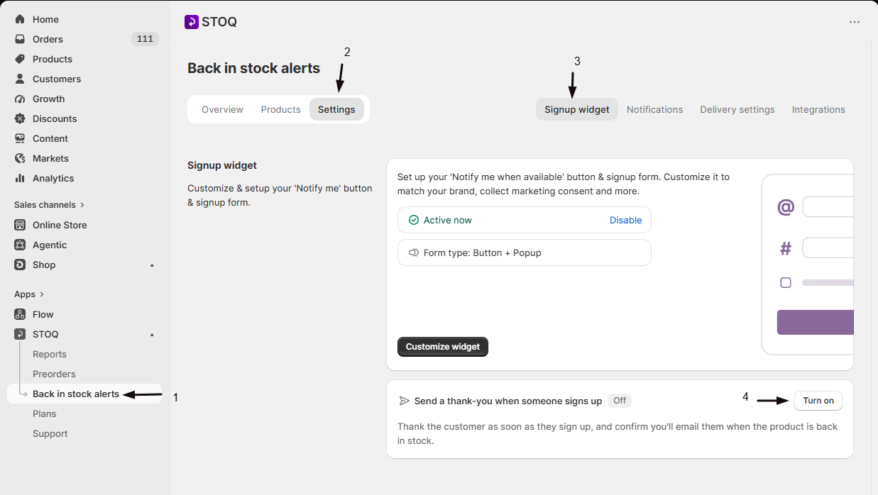 The Send a thank-you when someone signs up toggle turned on