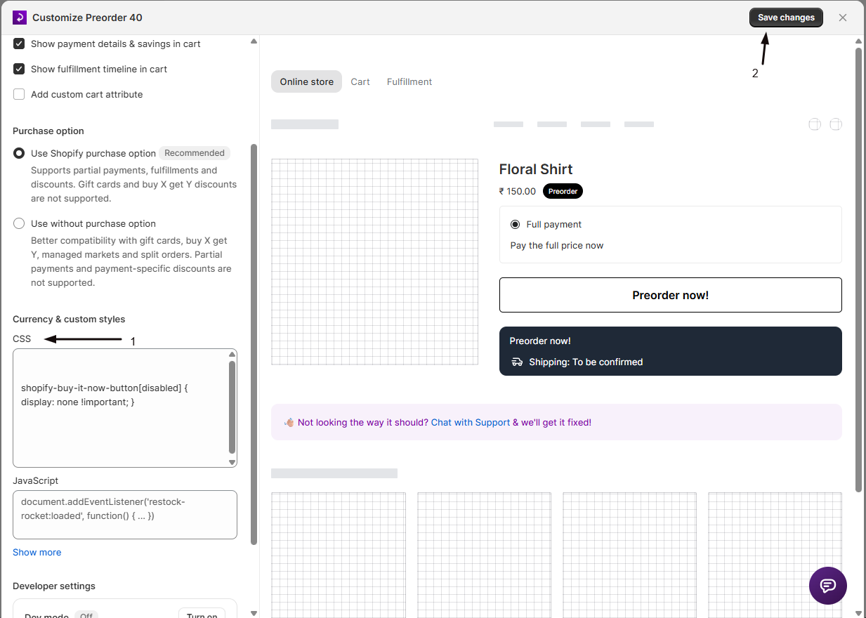 The Custom CSS field under Currency & custom styles