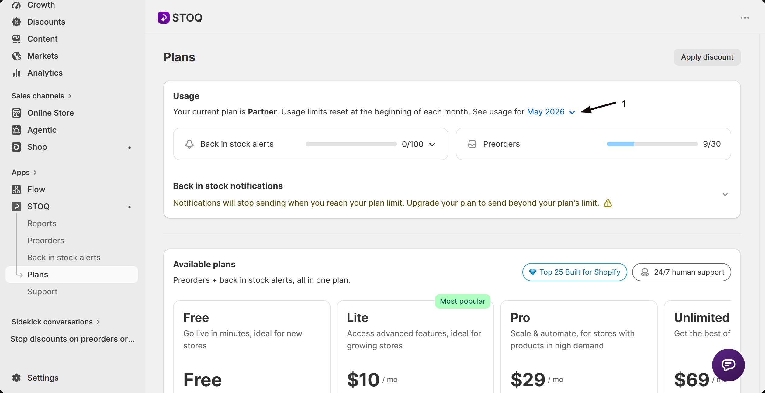The See usage for month picker