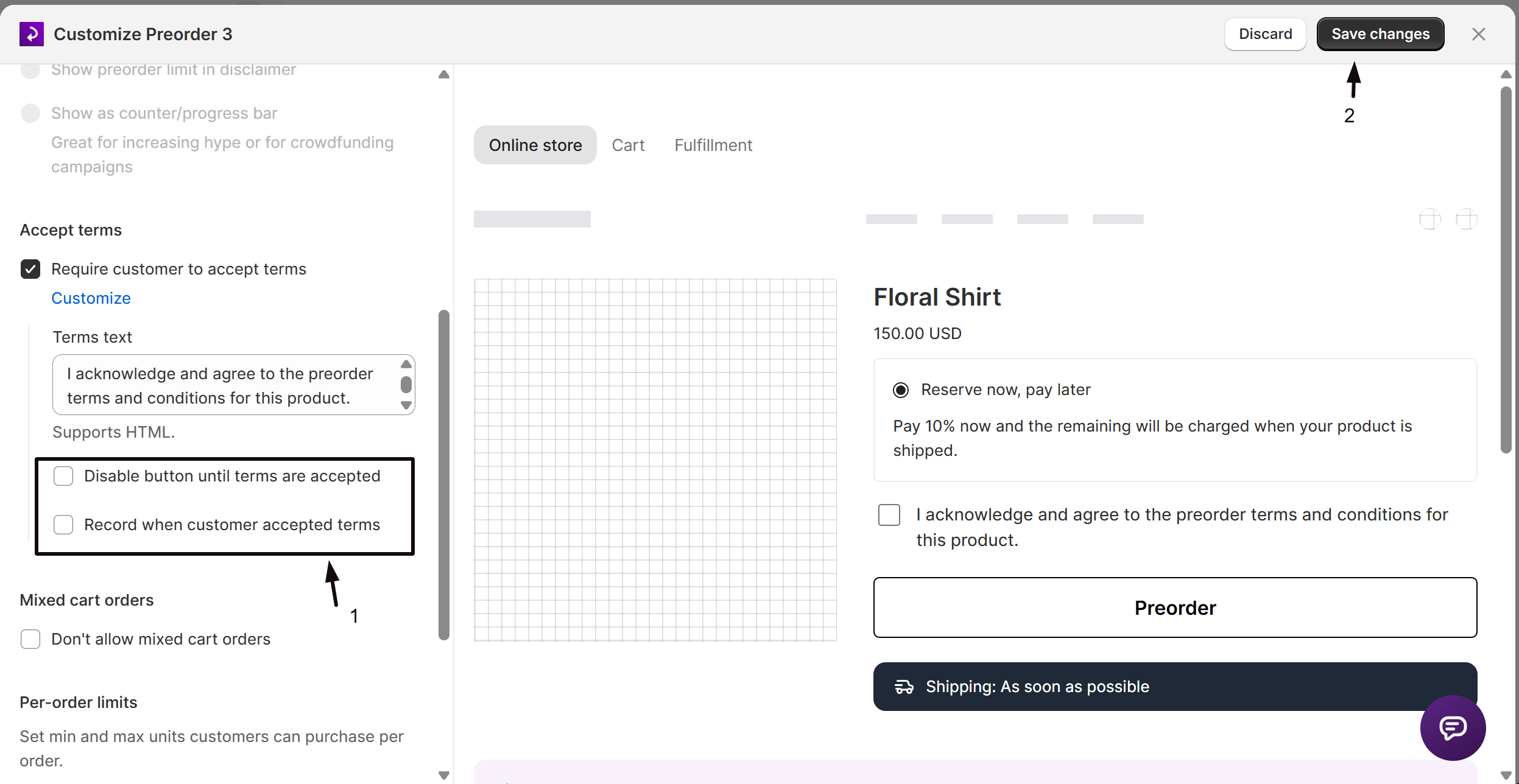 The Record when customer accepted terms option