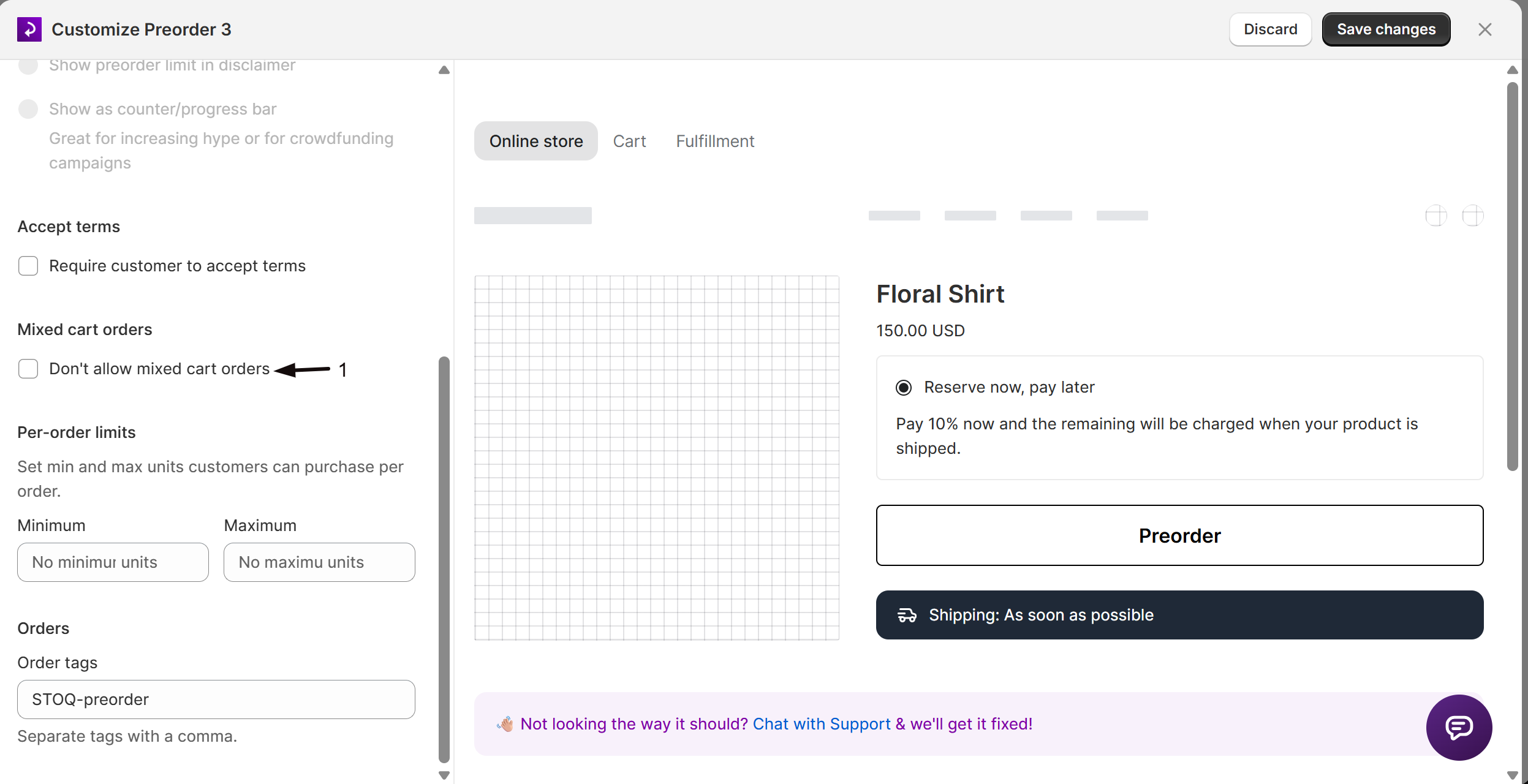 The Don't allow mixed cart orders setting