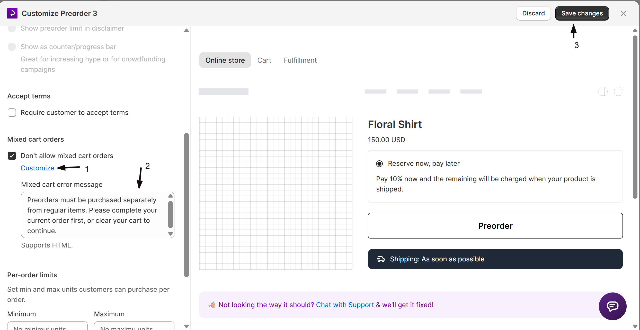 The Mixed cart error message field