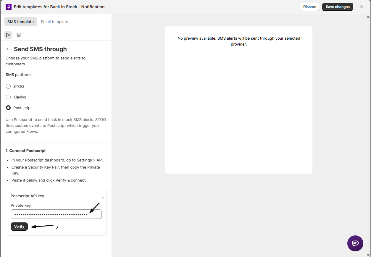 The Private key field with Verify in STOQ