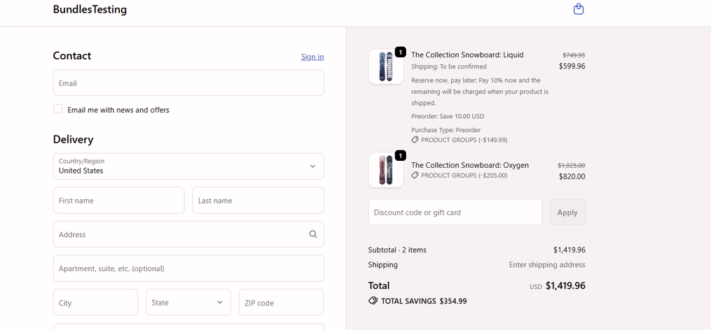 A mixed Product Group with Purchase type: Preorder on the order