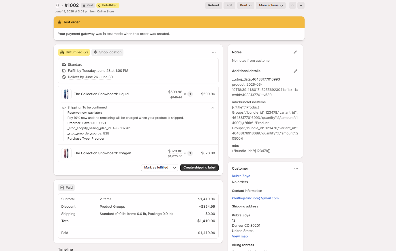 The mixed Product Group order in Shopify