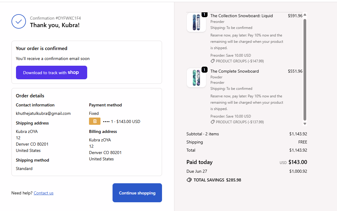 An all-preorder Product Group at checkout